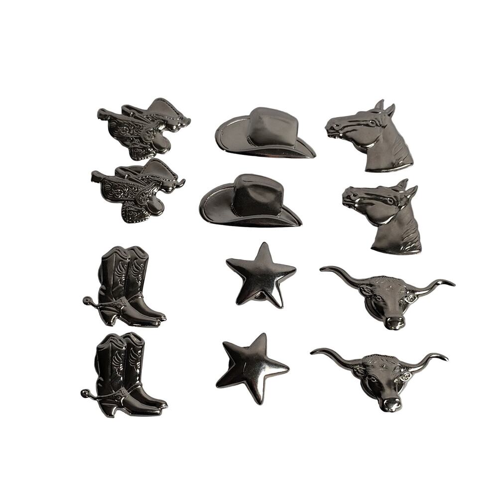 Western Button Covers Metal Silver Tone Cowboy Hat Horse Boot Star